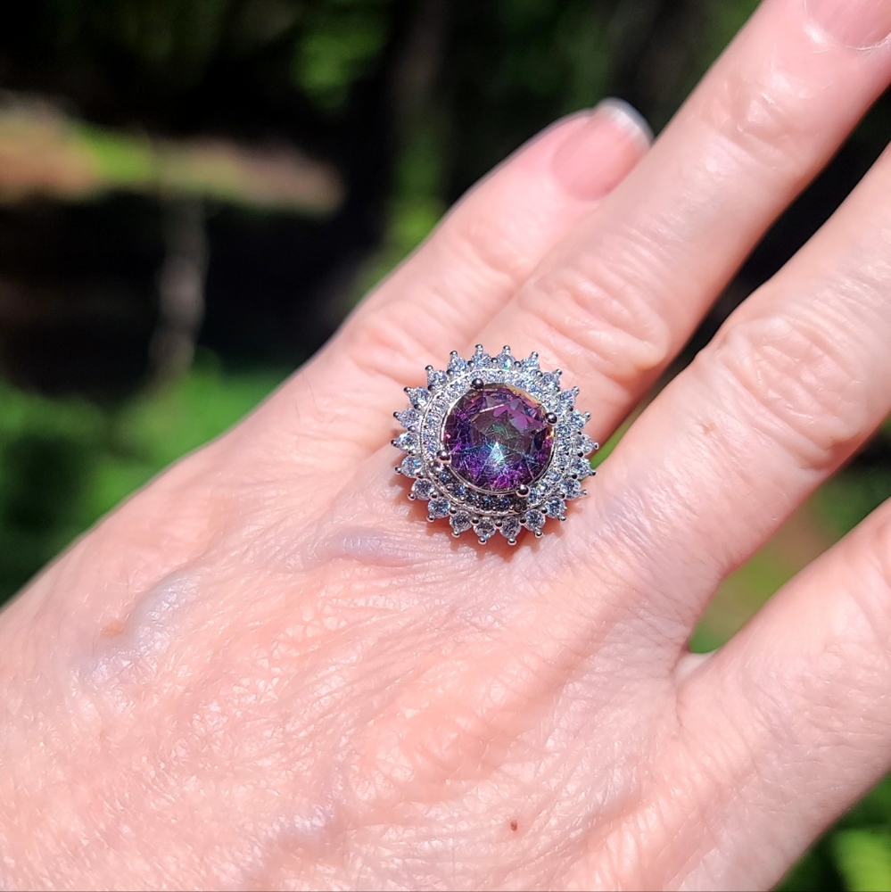 Aurora borealis & white Topaz princess ring - Picture 15 of 16